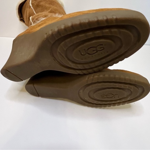 UGG Women's Sandra S/N 5449 Tan Leather Shearling Tall Wedge Boots Size 8 - Picture 14 of 16